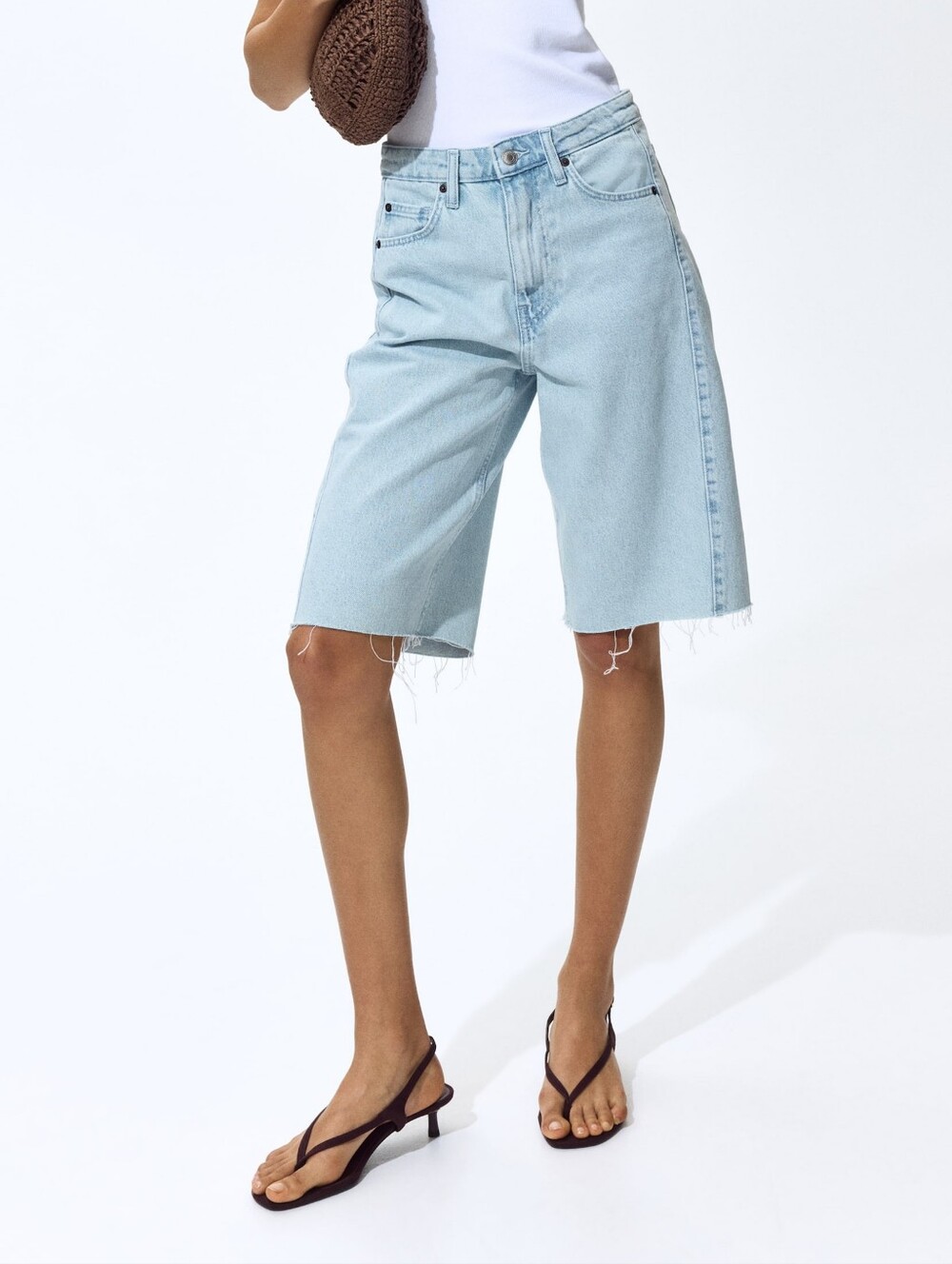ZARA Light Wash Denim Raw Hem Bermuda Shorts